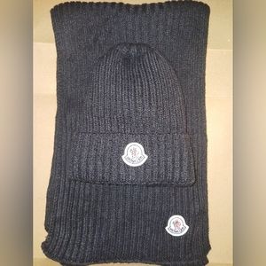 Moncler black scarf and beanie set OS